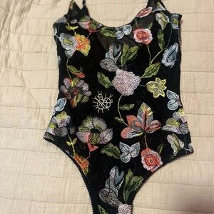 Honey Punch Black Floral Bodysuit